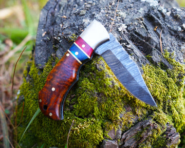 Damascus Folding Knife - Handmade knife - Best for Survival and Camping - Comes with the sheath